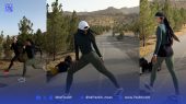 نگ عکس های فائزه نسائی و تمریناتش با لباس چسبان در پارک جنگلی 