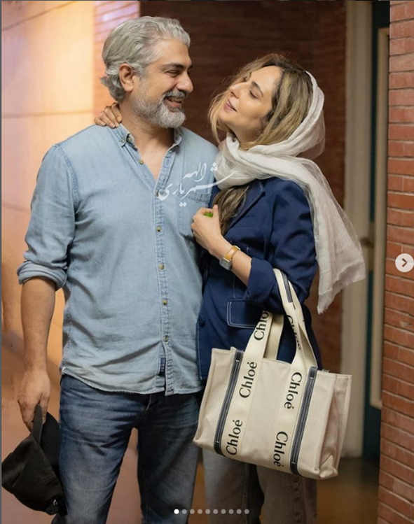 عکس عاشقانه رعنا آزادی ور و مهدی پاکدل در پشت صحنه یک تئاتر
