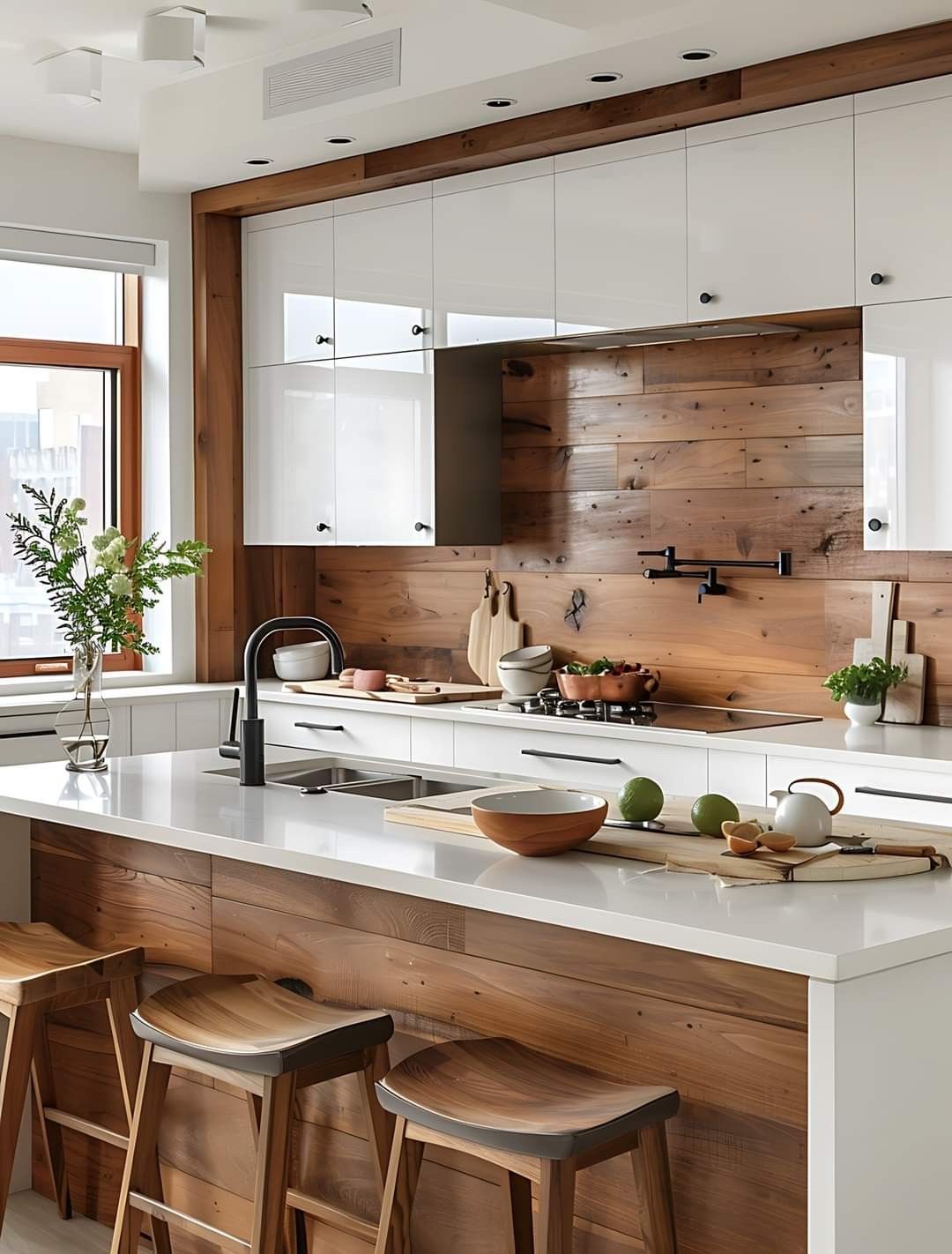 کابینت سفید و چوب