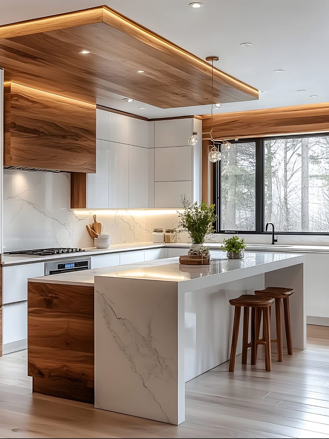 کابینت سفید و چوب