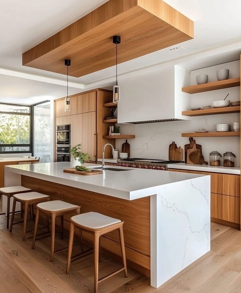 کابینت سفید و چوب