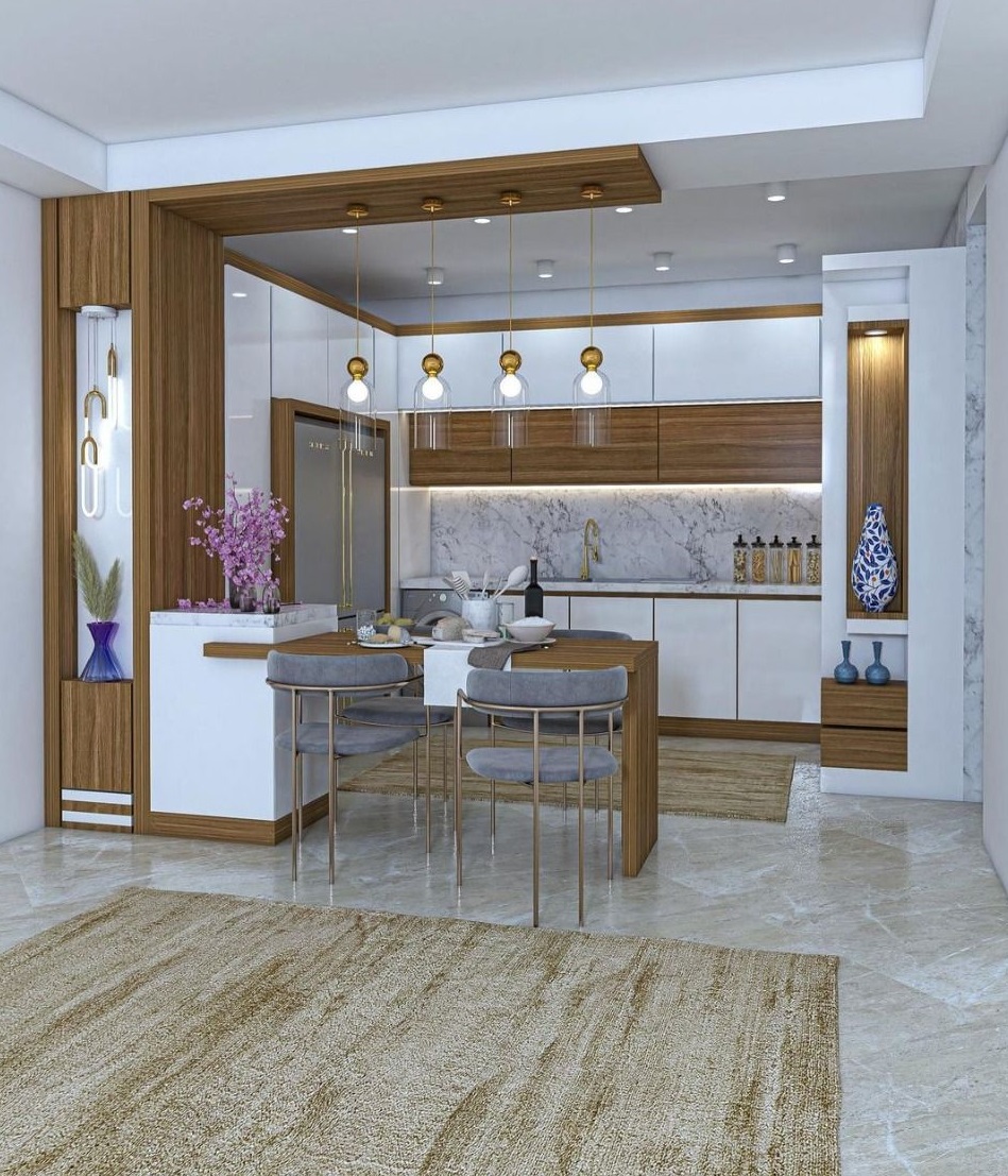 کابینت سفید و چوب