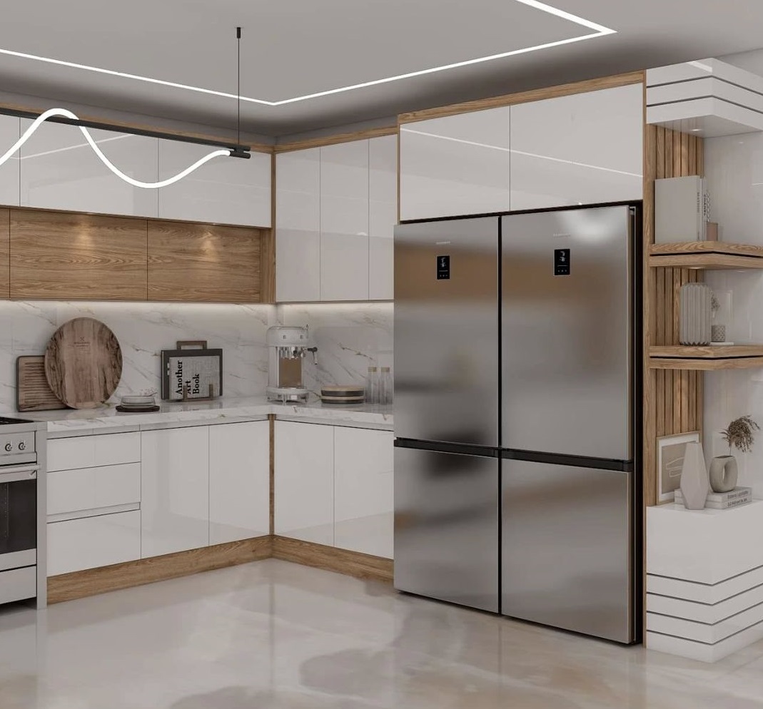 کابینت سفید و چوب