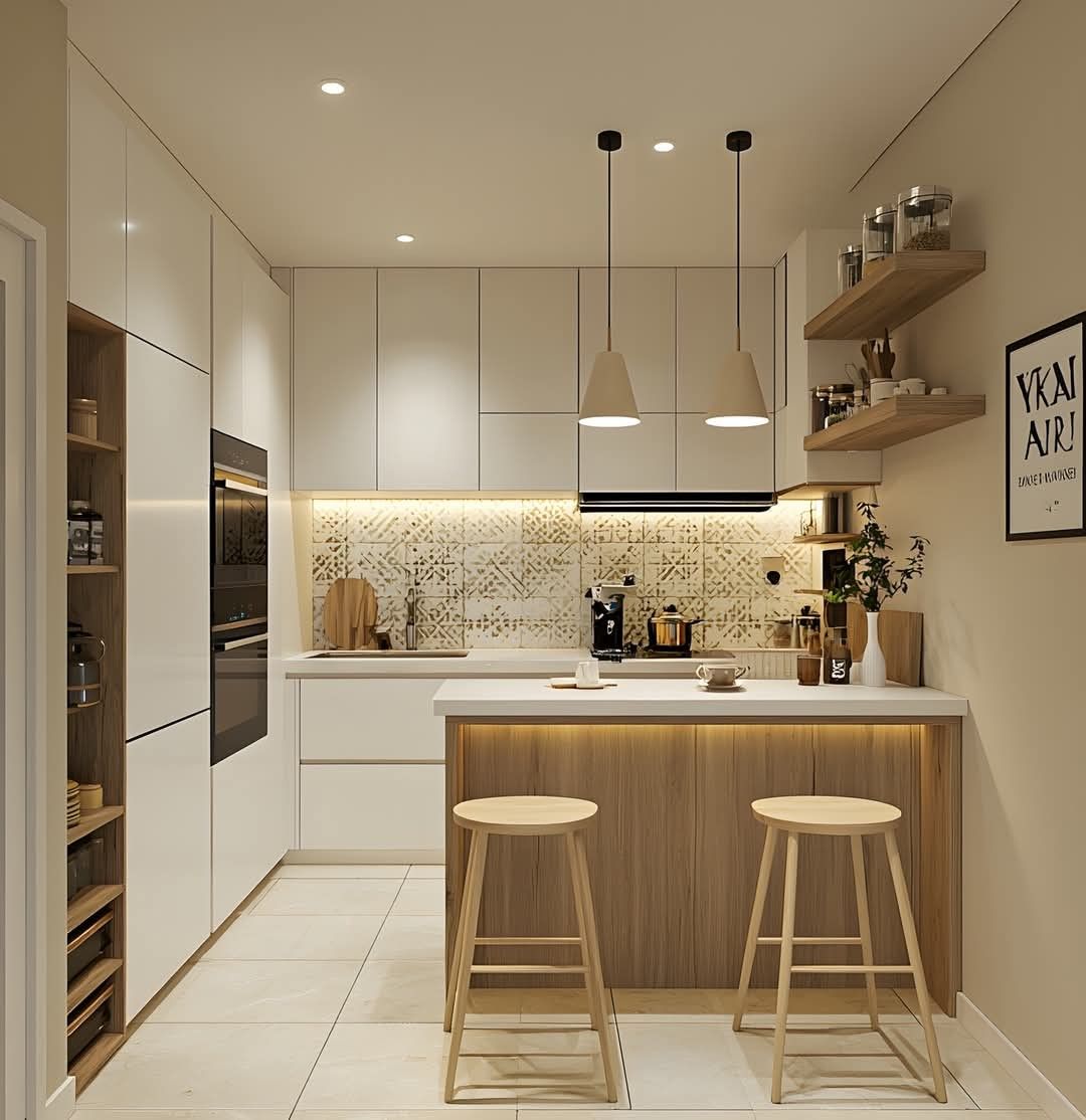 کابینت سفید و چوب