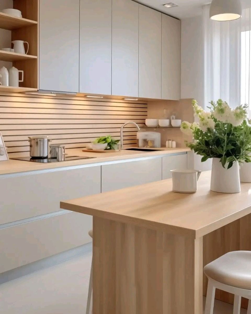 کابینت سفید و چوب