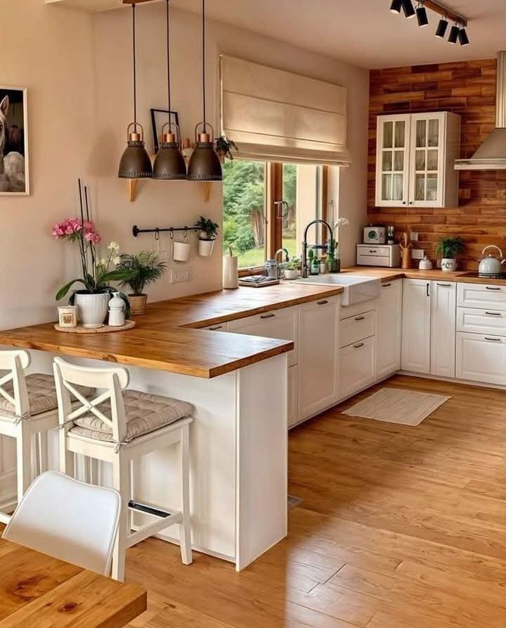 کابینت سفید و چوب