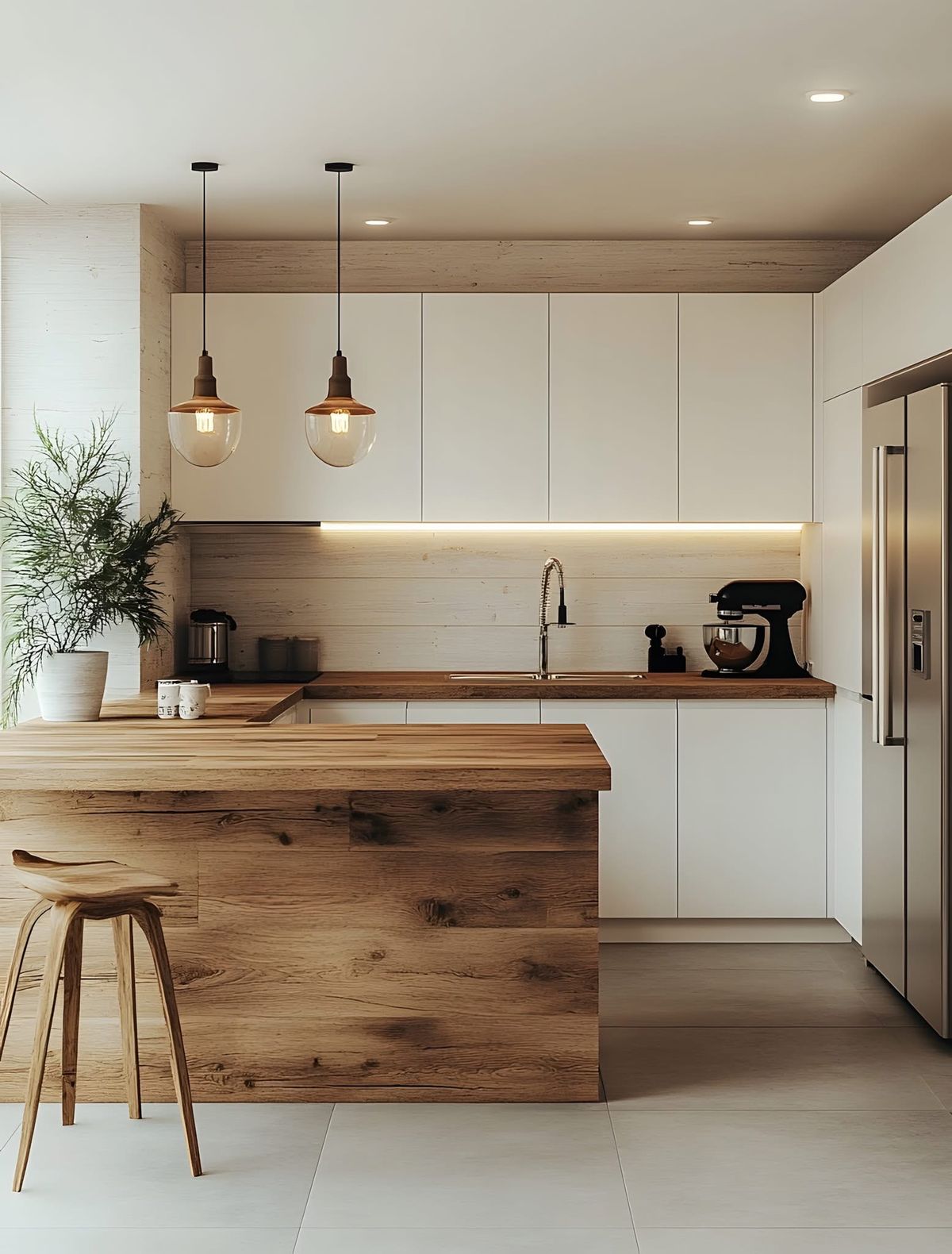 کابینت سفید و چوب