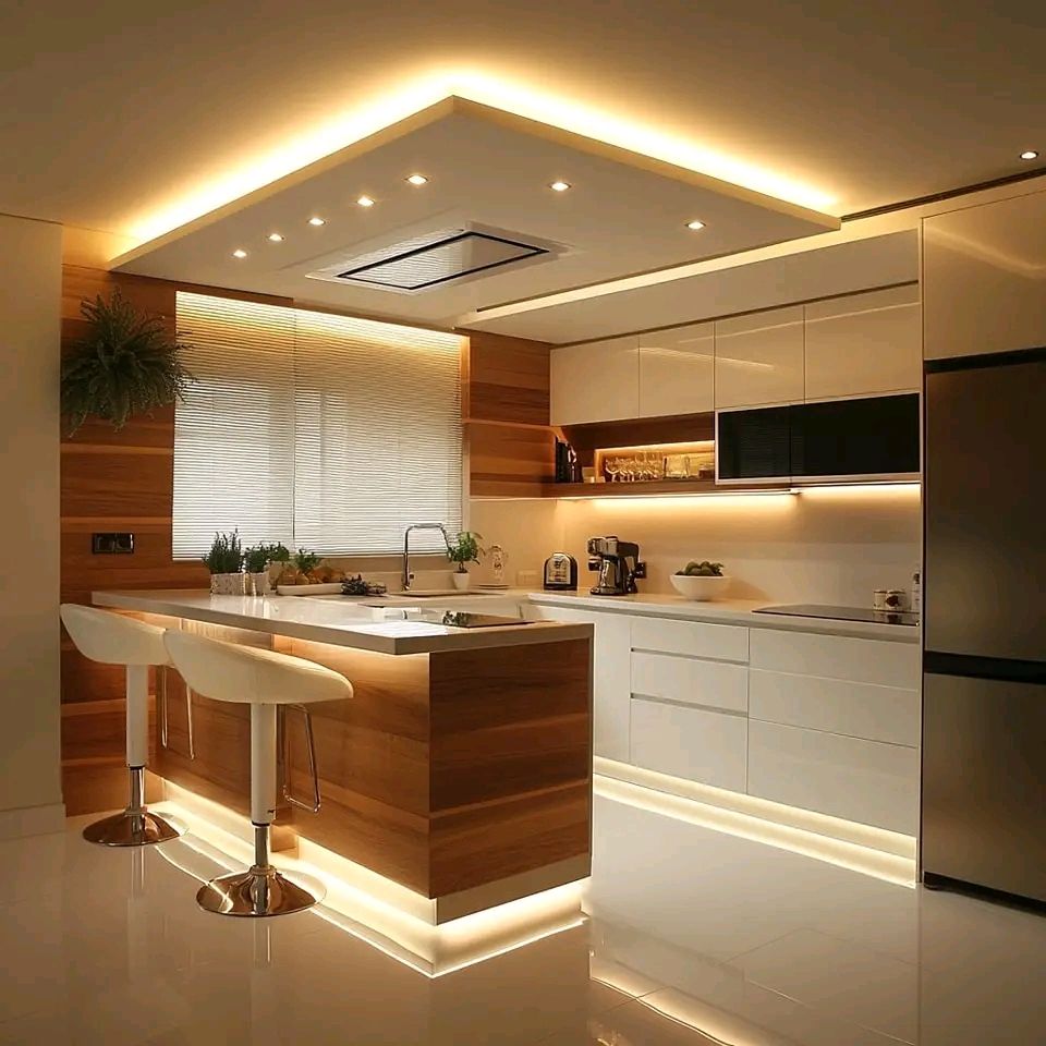 کابینت سفید و چوب