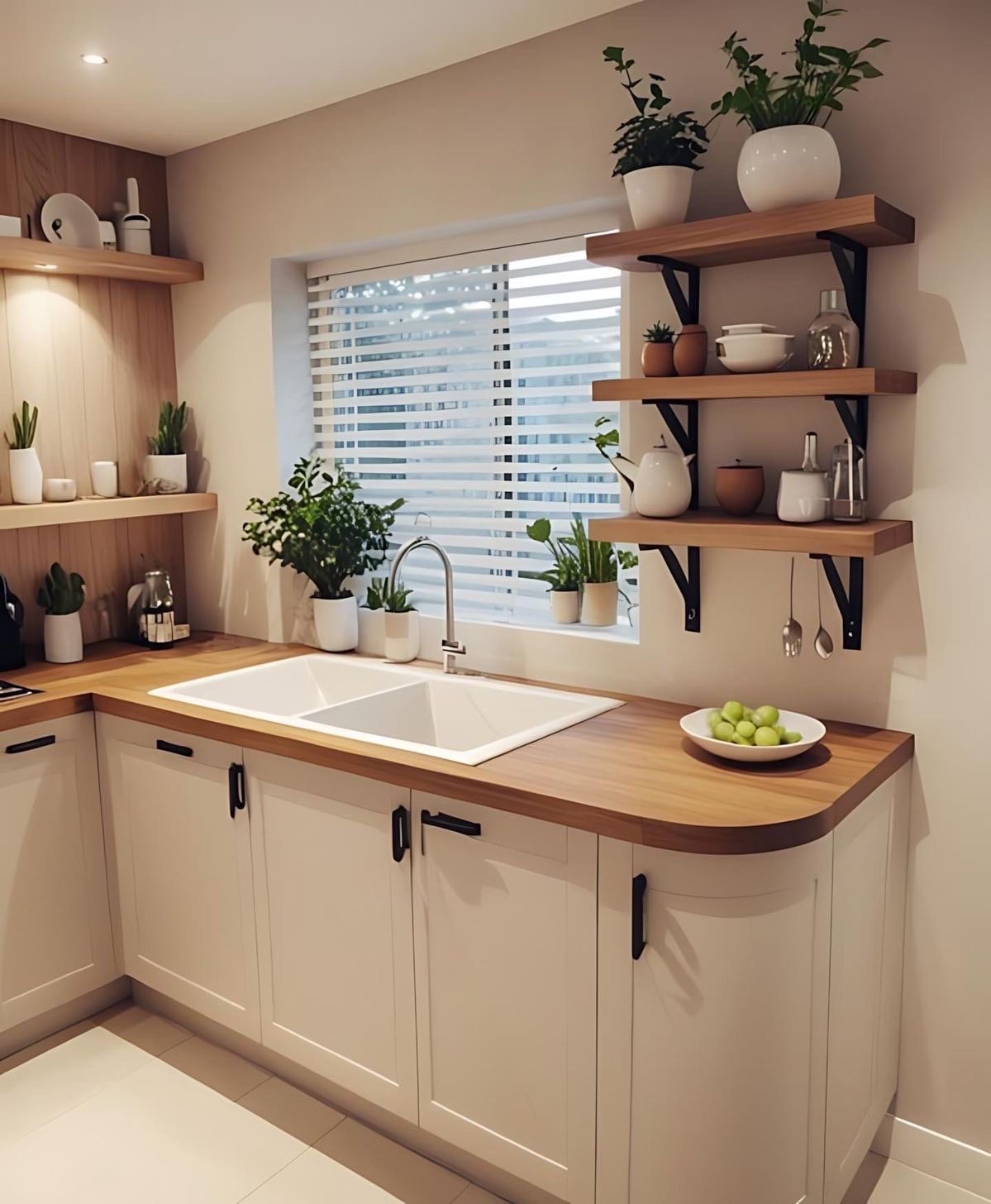 کابینت سفید و چوب