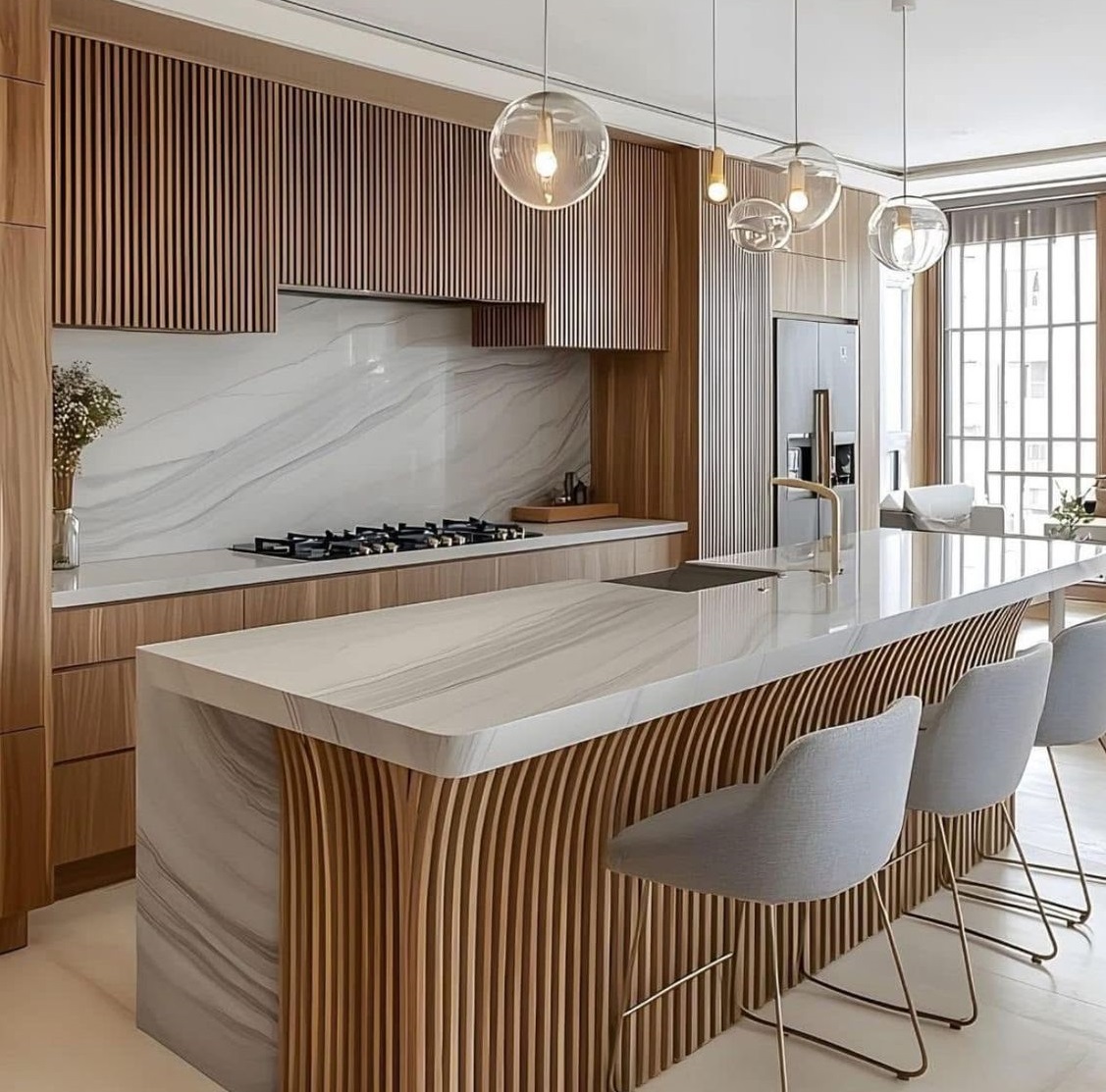 کابینت سفید و چوب