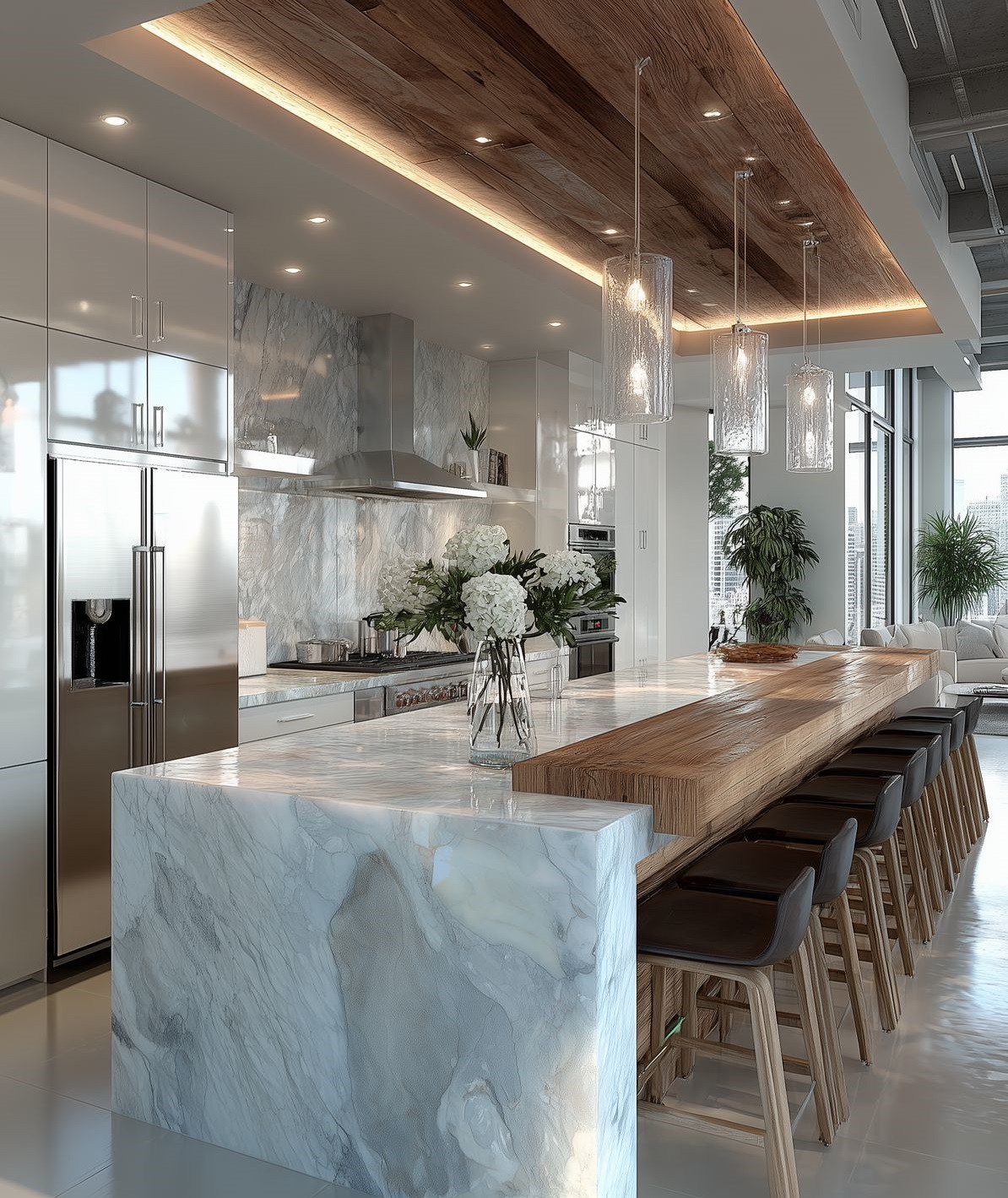 کابینت سفید و چوب