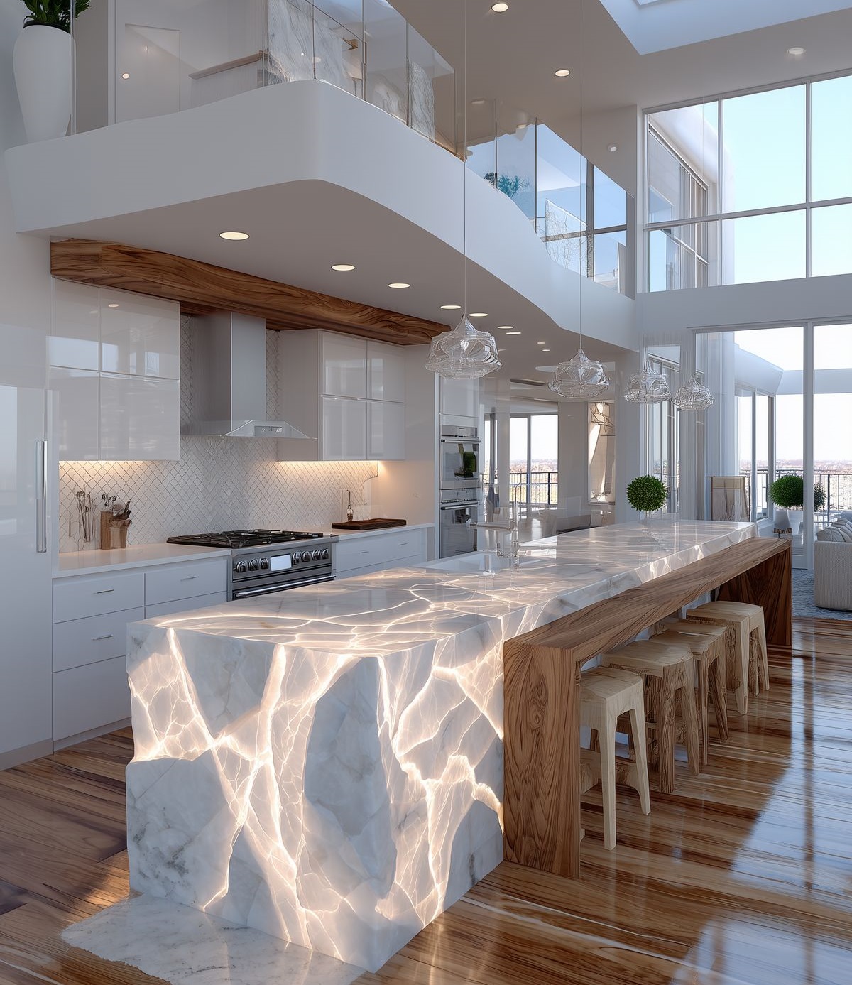 کابینت سفید و چوب