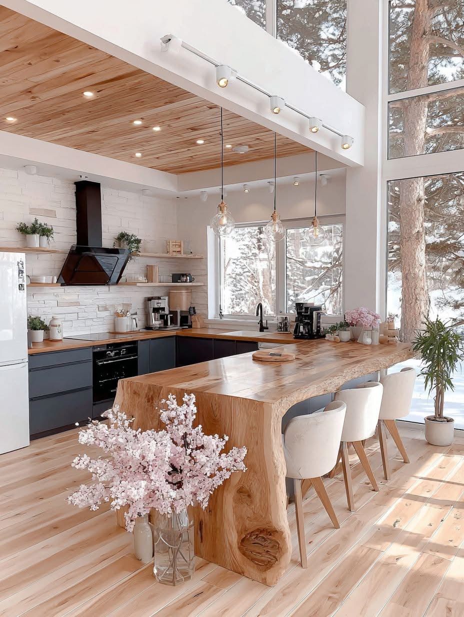 کابینت سفید و چوب