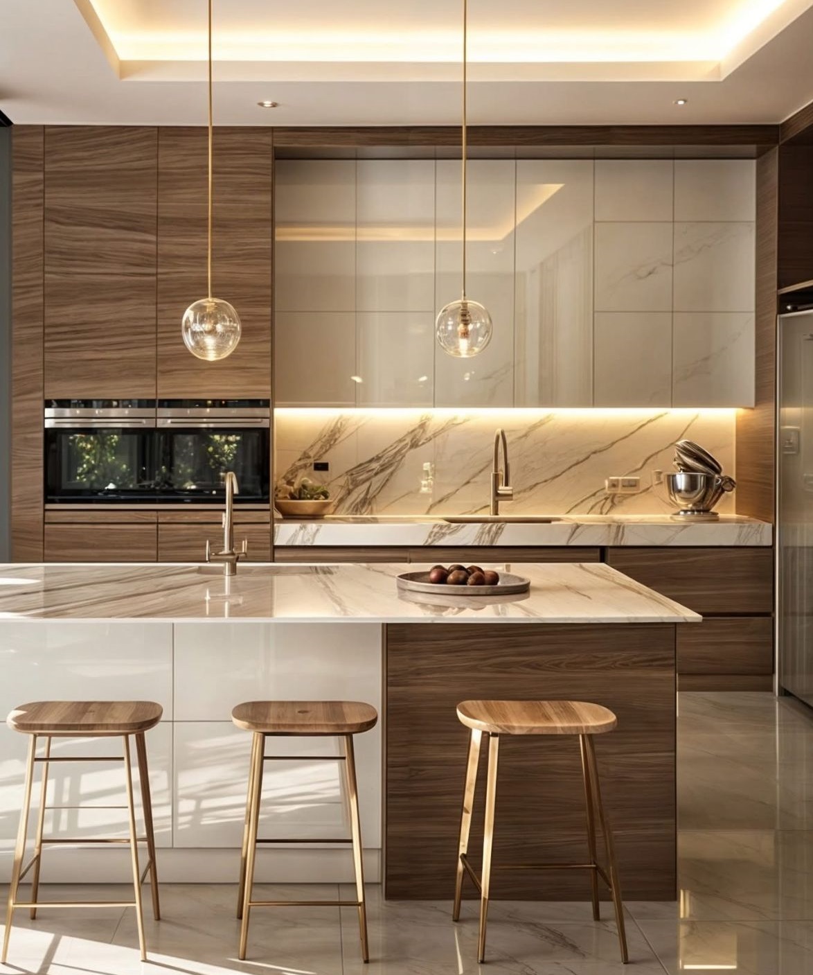 کابینت سفید و چوب