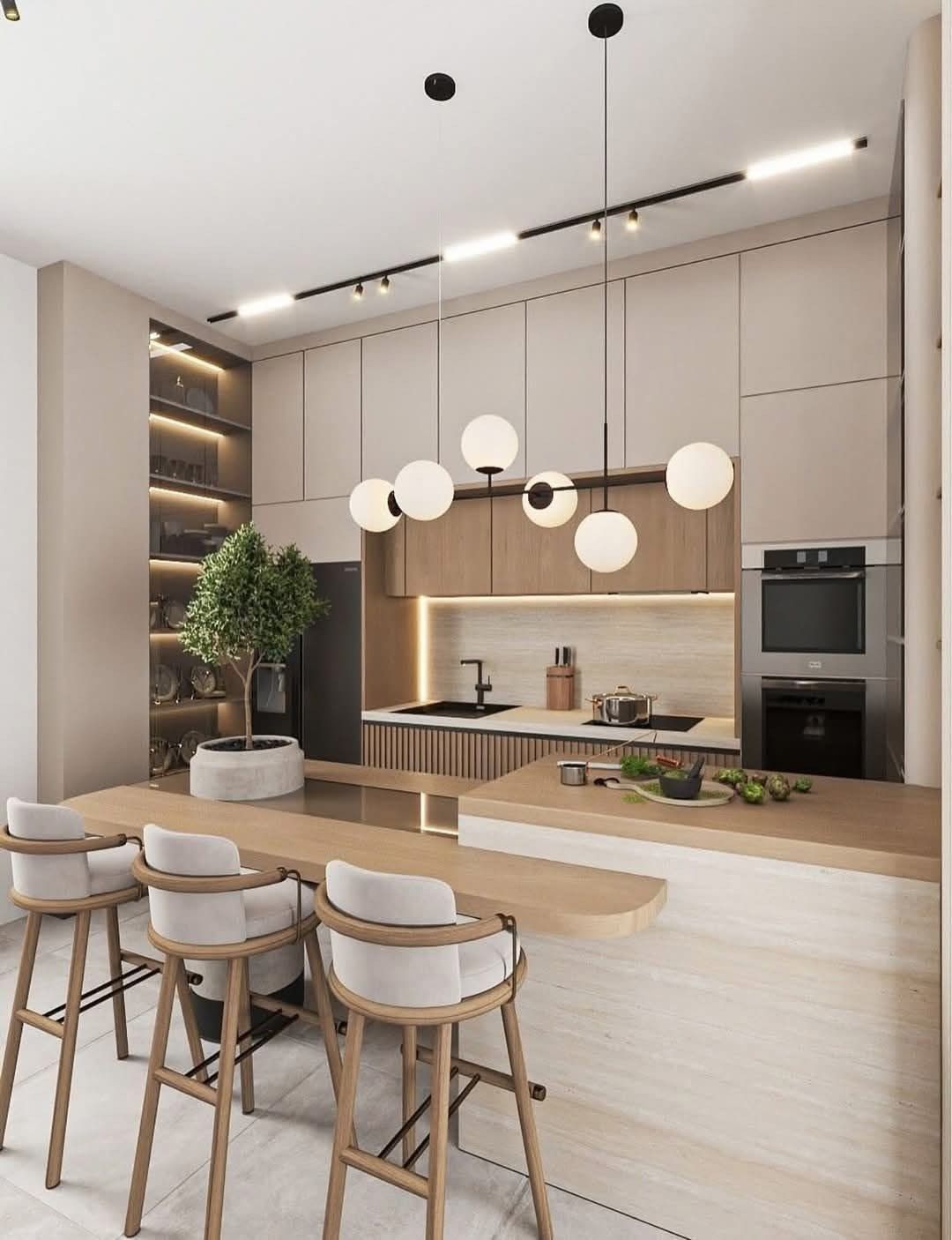 کابینت سفید و چوب