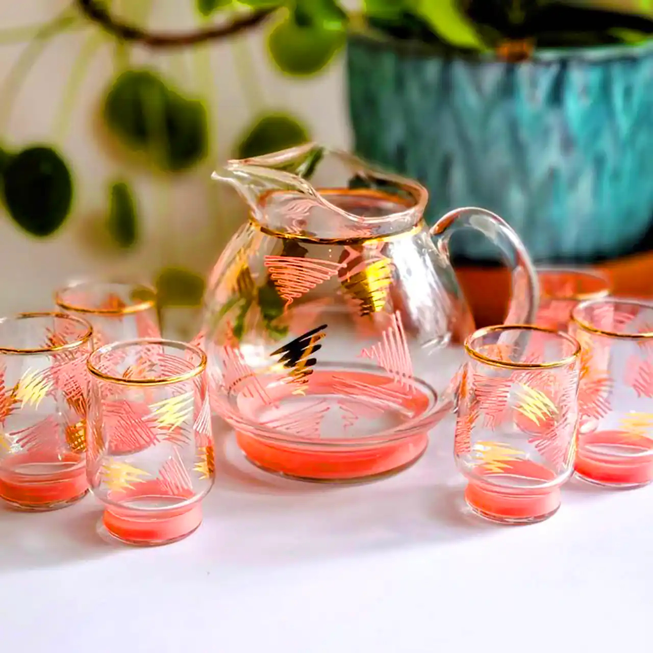 ست پارچ و لیوان فانتزی شیشه ای