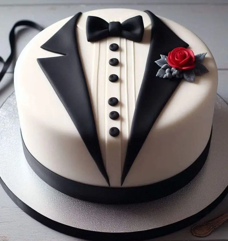 کیک تولد سفید مشکی مردانه