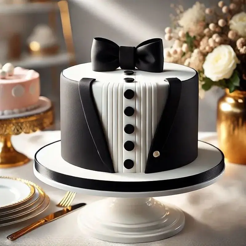 کیک تولد سفید مشکی مردانه