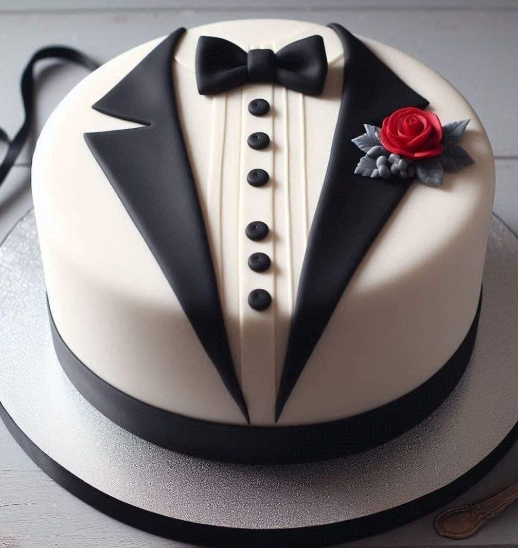 کیک تولد سفید مشکی مردانه