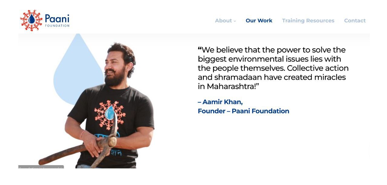 بنیاد پانی (آب)،یک سازمان غیرانتفاعی و غیردولتی که در زمینه پیشگیری از خشکسالی با حضور عامرخان بنیاد پانی (آب)،یک سازمان غیرانتفاعی و غیردولتی که در زمینه پیشگیری از خشکسالی با حضور عامرخان