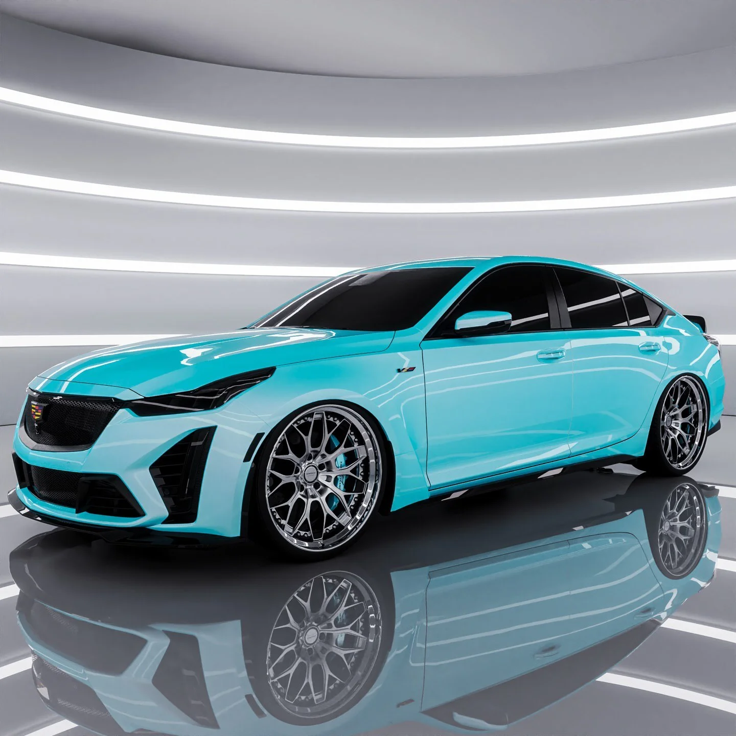 تصویری از سدان لوکس و پرفورمنس کادیلاک CT5-V بلکوینگ (Cadillac CT5-V Blackwing) با رنگ بدنه سفید متالیک (یخ قطبی) که بر روی رینگهای فورج سبکوزن با پوشش کرومی قرار دارد؛ این خودروی سوپرشارژر، پرچمدار سدانهای اسپرت کادیلاک است. تصویری از سدان لوکس و پرفورمنس کادیلاک CT5-V بلکوینگ (Cadillac CT5-V Blackwing) با رنگ بدنه سفید متالیک (یخ قطبی) که بر روی رینگهای فورج سبکوزن با پوشش کرومی قرار دارد؛ این خودروی سوپرشارژر، پرچمدار سدانهای اسپرت کادیلاک است.