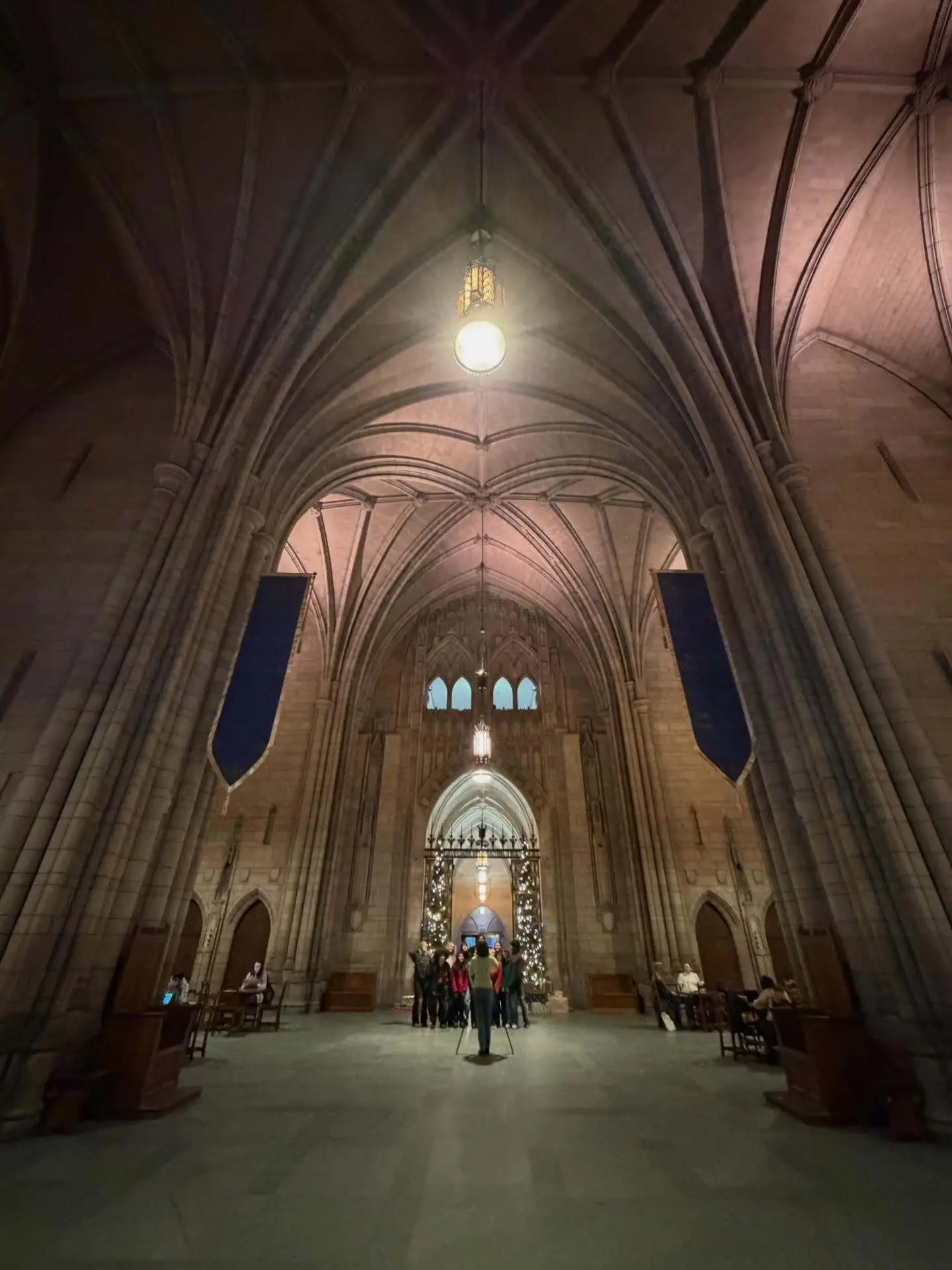 تصویری عمودی از نمای خارجی ساختمان «کلیسای جامع یادگیری» در دانشگاه پیتسبورگ؛ این آسمان‌خراش ۴۲ طبقه با معماری باشکوه نئوگوتیک، که توسط چارلز کلاودر در سال ۱۹۲۶ طراحی شده و ۲۰۰۰ فضای آموزشی را در خود جای داده است، در این عکس کاملاً مشهود است.