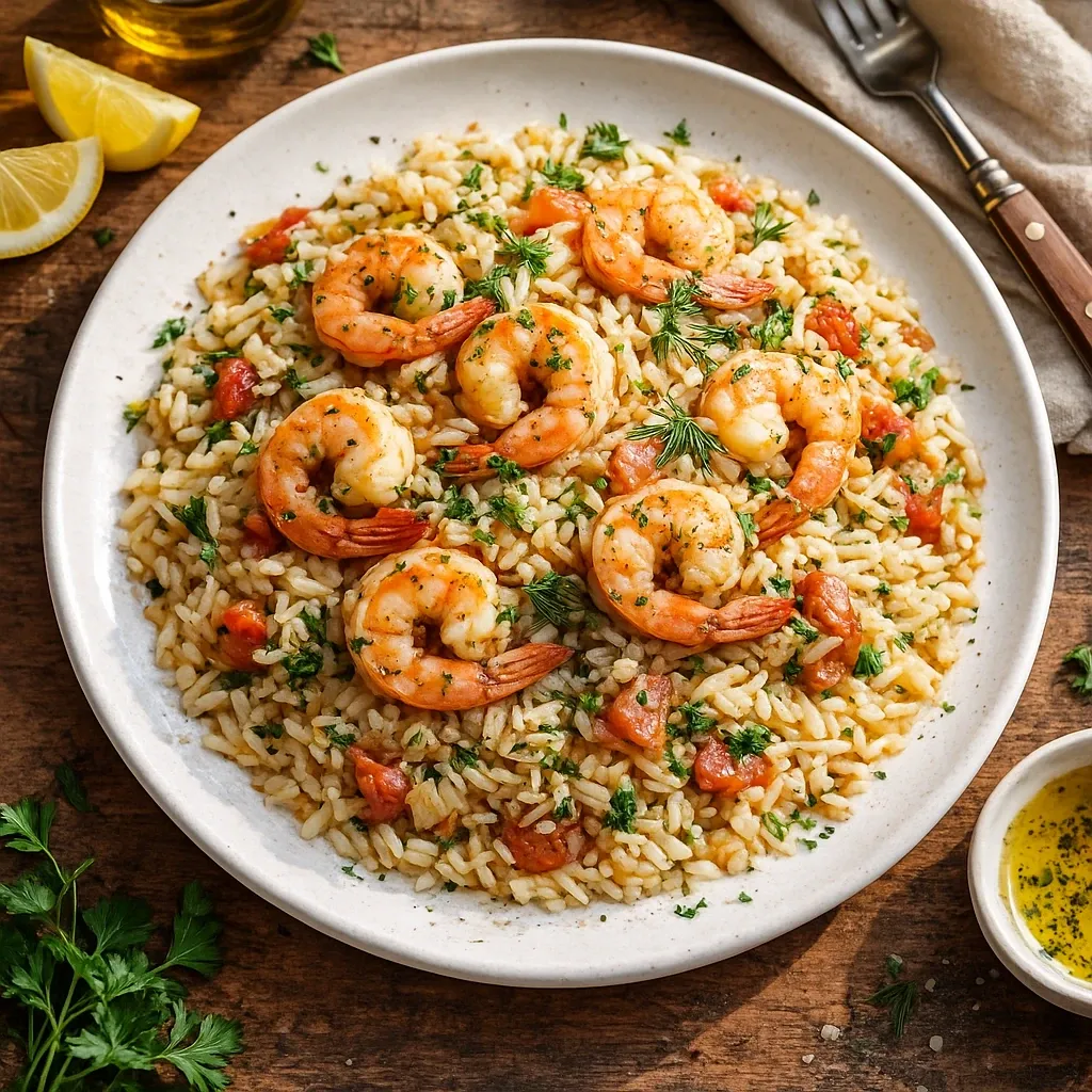 پلو یونانی با میگو