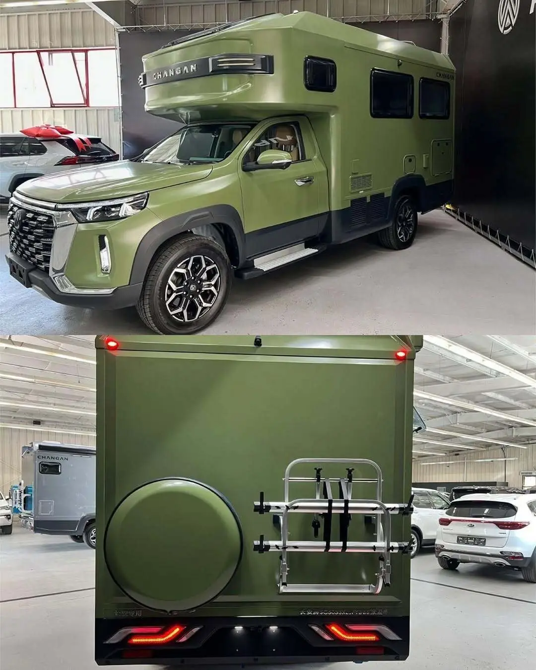 نمای خارجی خودرو کمپر چانگان Peak View RV مدل ۲۰۲۵ بر پایه پیکاپ هانتر در طبیعت، مجهز به سایه‌بان برقی و تجهیزات کمپینگ آفرودی.