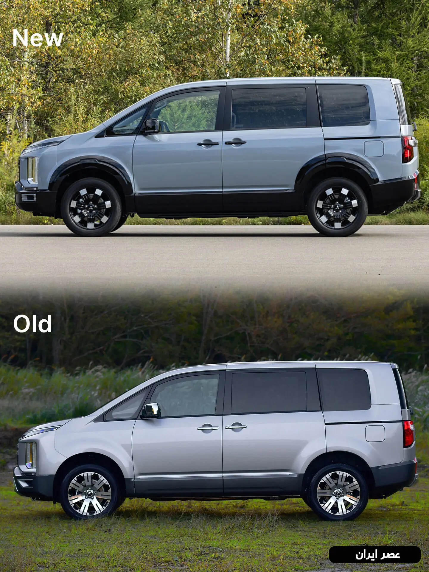 نمای جلوی خودروی میتسوبیشی دلیکا D:5 مدل ۲۰۲۵ با طراحی ایکس‌شکل (Dynamic Shield) و ارتفاع بلند شاسی در رنگ نقره‌ای.