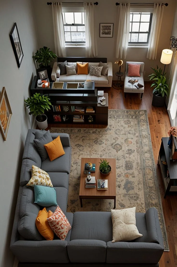 چیدمان پذیرایی مستطیل باریک