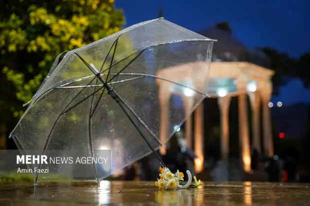 نوای جادویی برگ‌ها و باران در آرامگاه حافظ که روح را نوازش می‌کند!