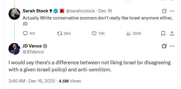 معاون ترامپ: دوست نداشتن اسرائیل و یهودستیزی تفاوت دارد