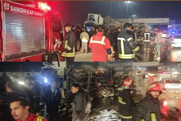 واژگونی دلخراش کامیون حمل بتن در محور بیستون؛ یک نفر جان باخت