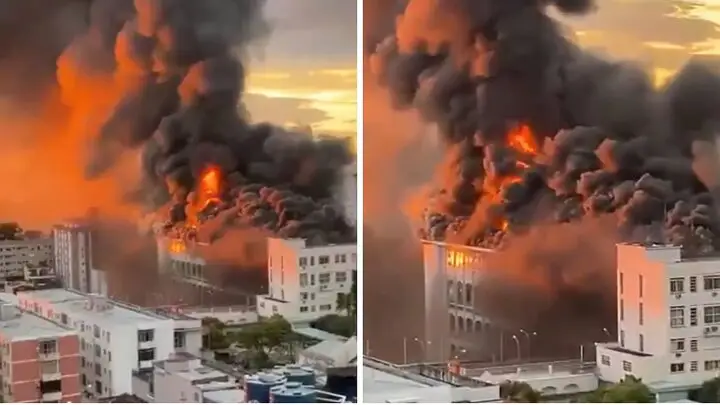 آتش‌سوزی مهیب در دانشکده ماریستا سانتا ماریا برزیل؛ دود سیاه آسمان را پوشاند + فیلم