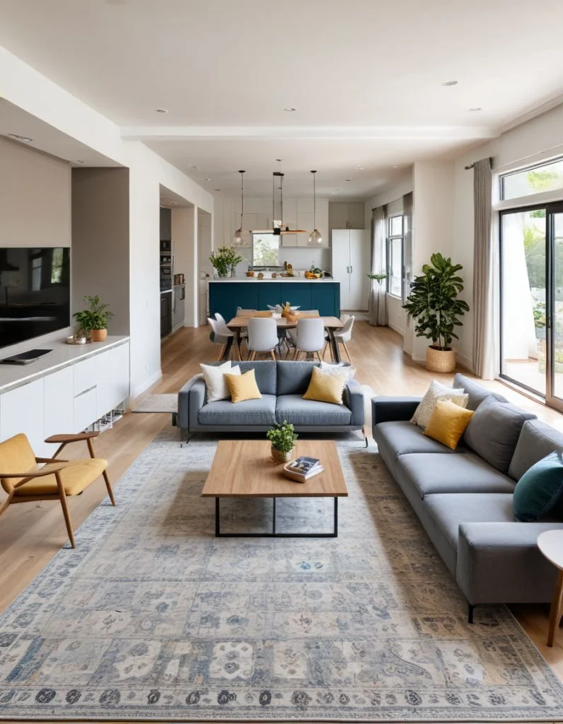 چیدمان پذیرایی مستطیل باریک