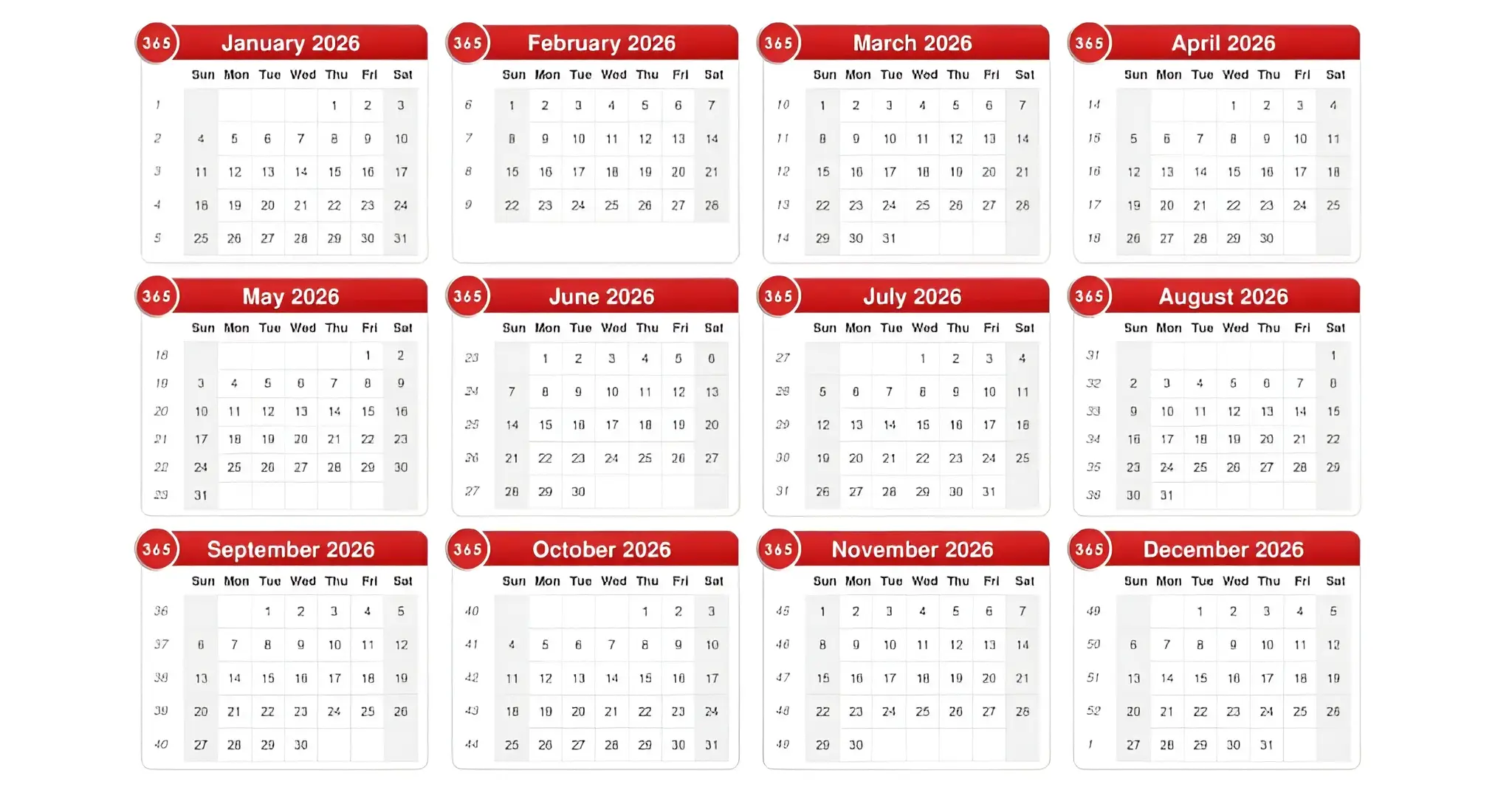 تقویم میلادی 2026