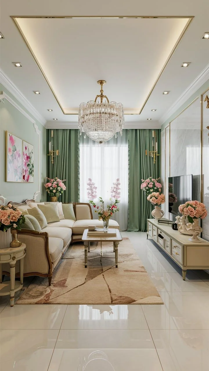 چیدمان پذیرایی مستطیل باریک