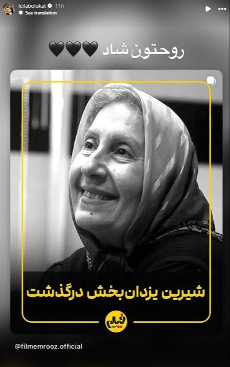 استوری برای فوت شیرین یزدان بخش