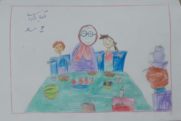 نقاشی کودکانه شب یلدا