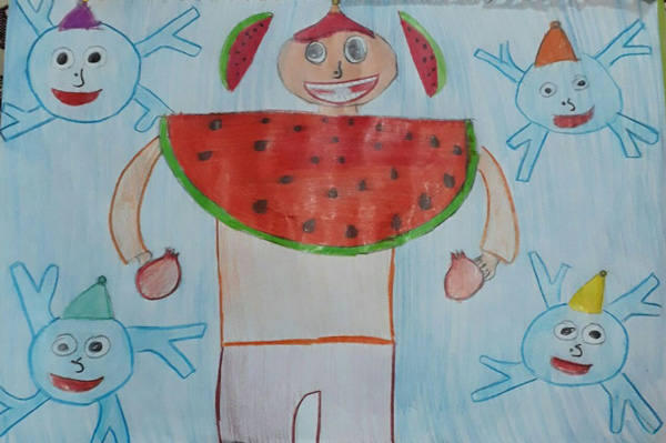 نقاشی یلدا با مدادرنگی