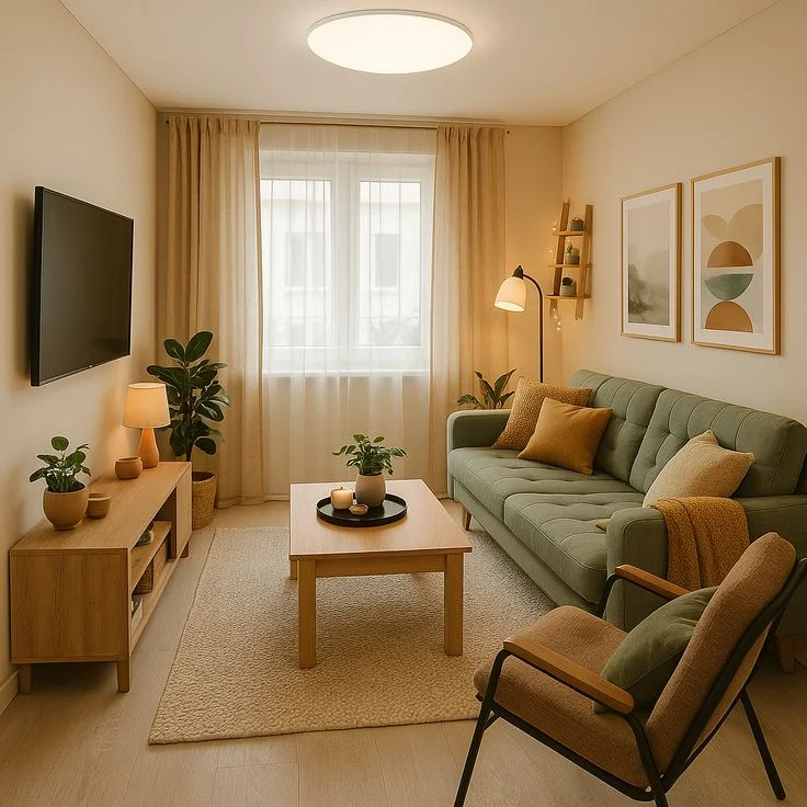 چیدمان پذیرایی مستطیل باریک