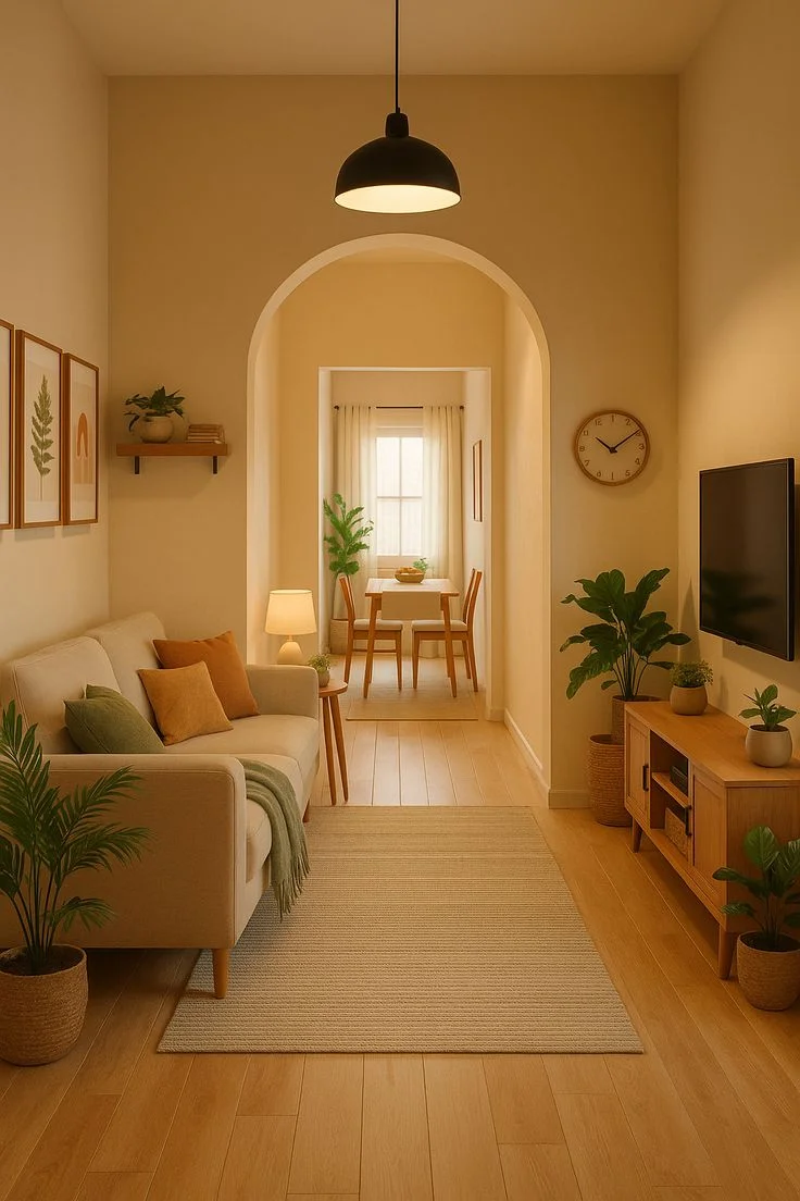 چیدمان پذیرایی مستطیل باریک