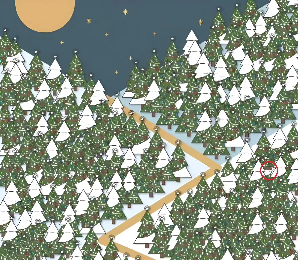 پاسخ تست بینایی یافتن جن کریسمس میان درختان