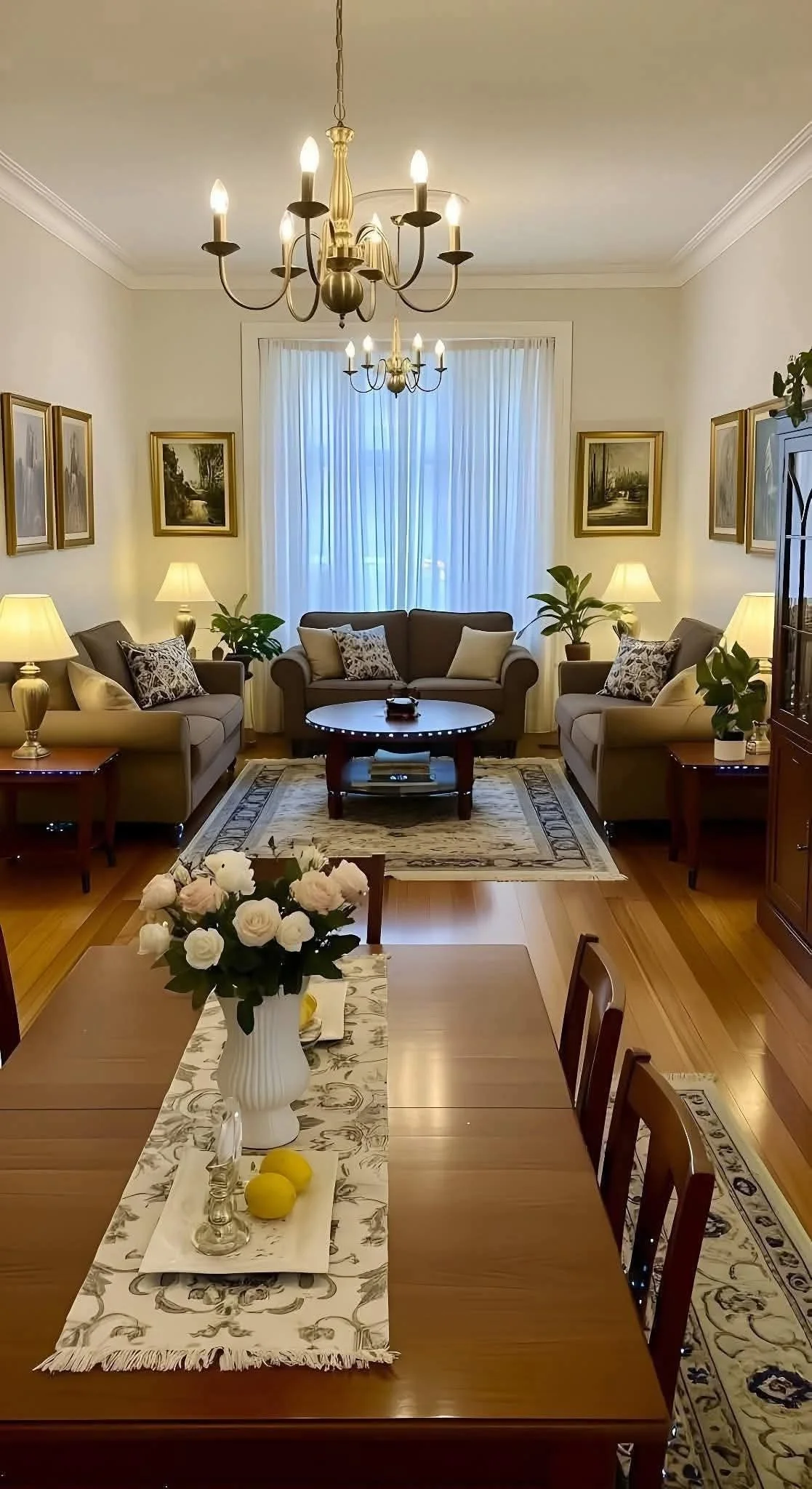 چیدمان پذیرایی مستطیل باریک