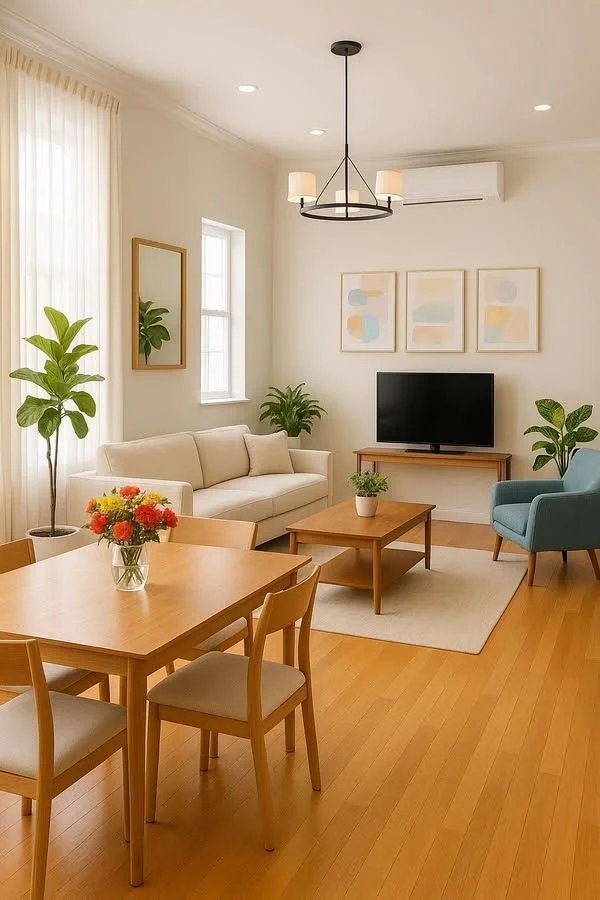 چیدمان پذیرایی مستطیل باریک