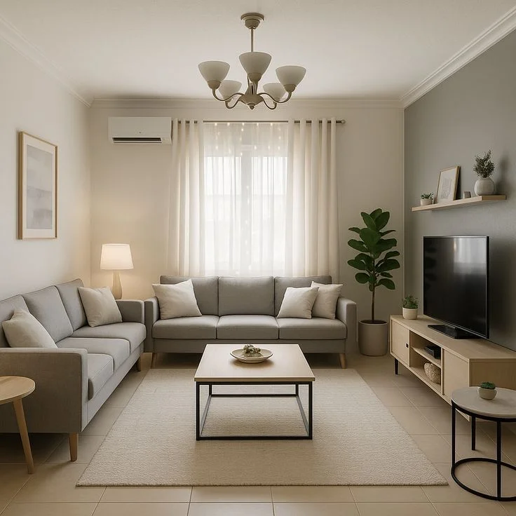 چیدمان پذیرایی مستطیل باریک