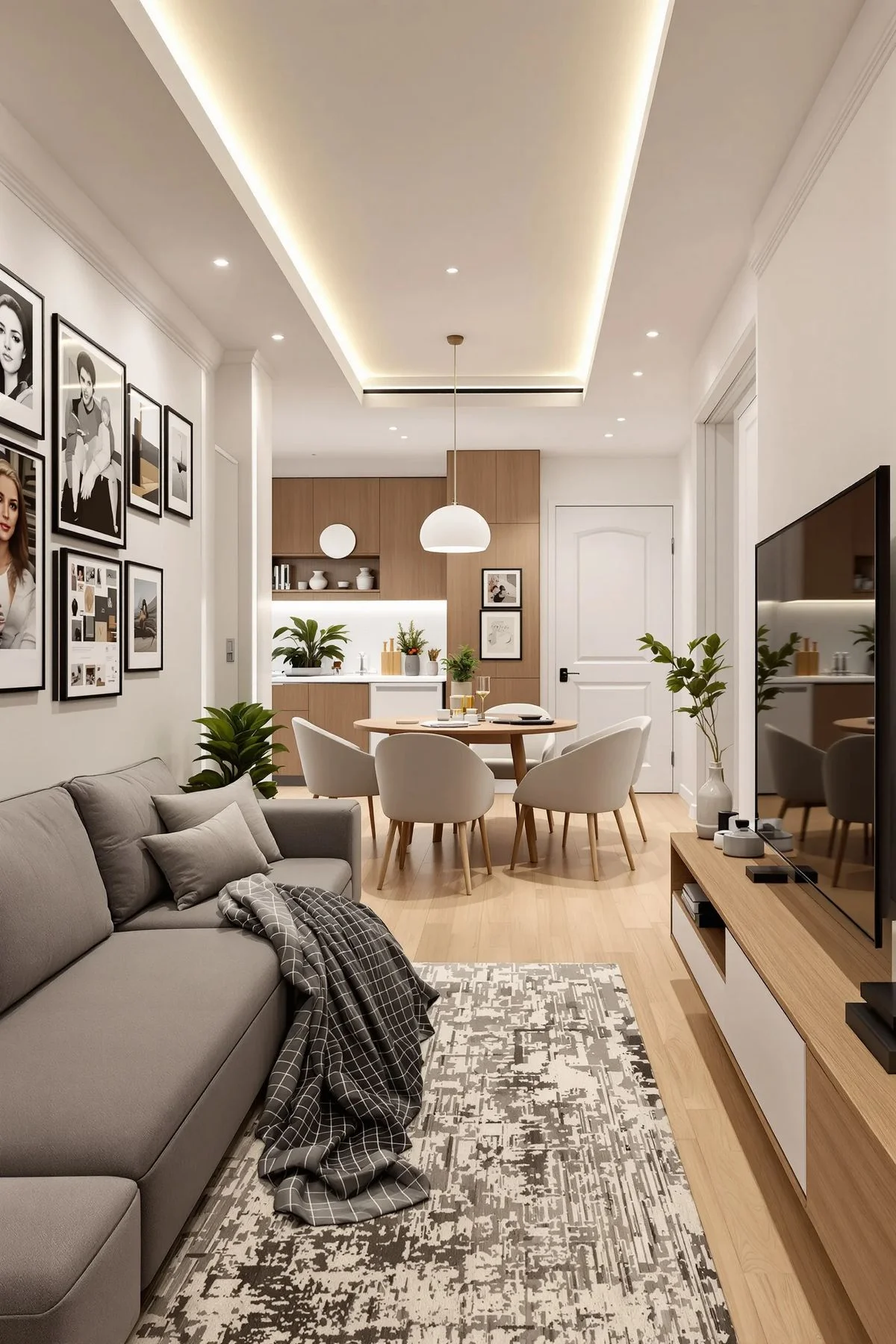 چیدمان پذیرایی مستطیل باریک