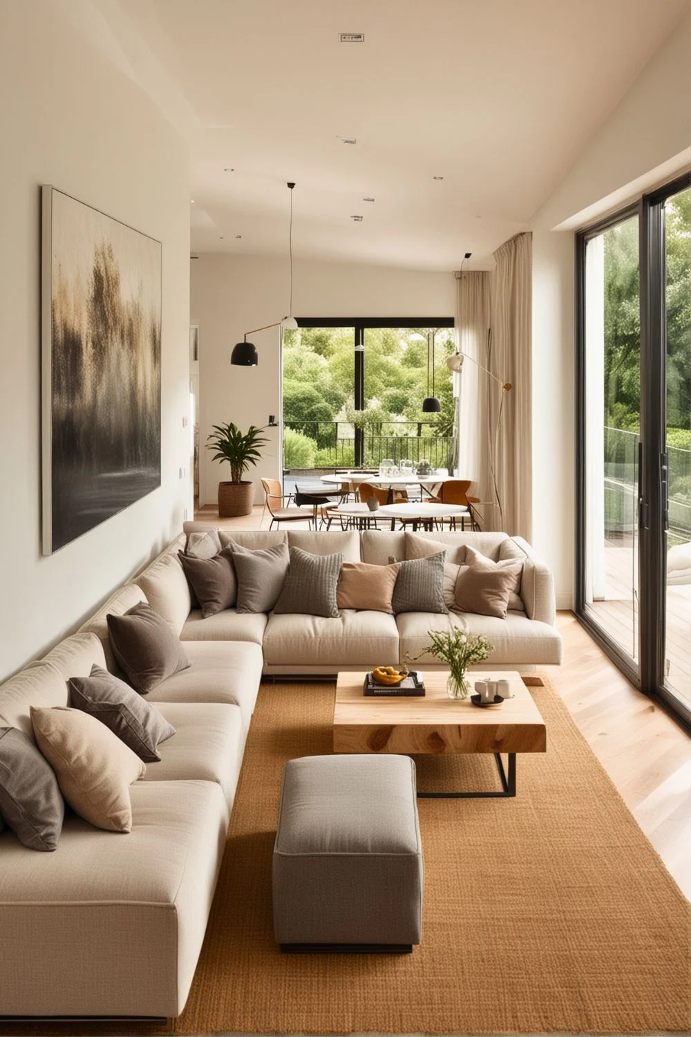 چیدمان پذیرایی مستطیل باریک