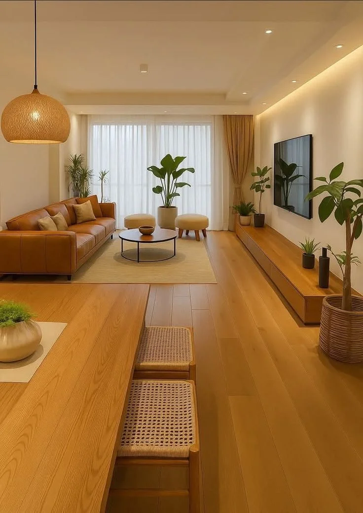 چیدمان پذیرایی مستطیل باریک