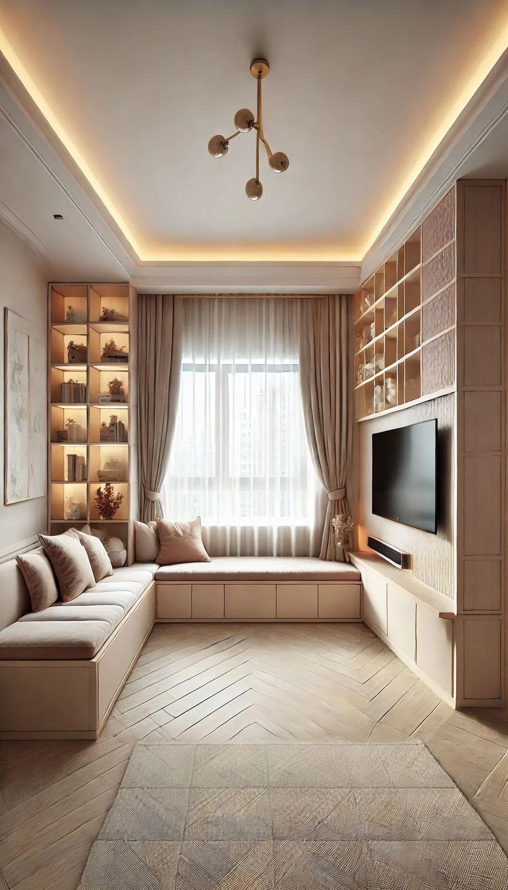 چیدمان پذیرایی مستطیل باریک